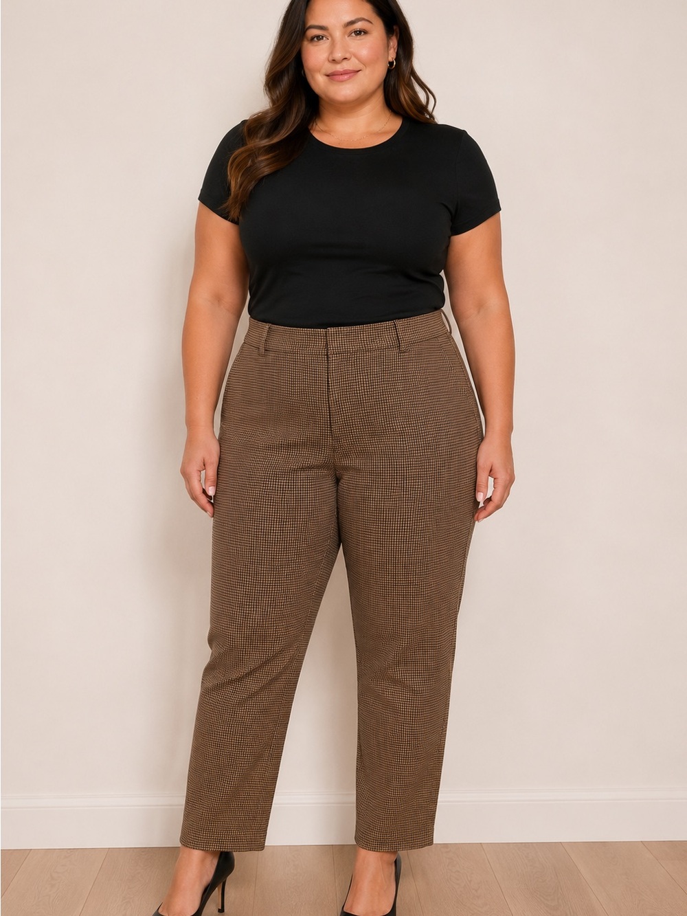 Rafaella Stretch Ankle Pants Size 16 NWT Brown Houndstooth Pull-On Career Pants
